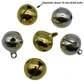 Maydahui 50 PCS Christmas Jingle Bells Small Ornaments 0.55 Inches 14 mm Alloy Gold Silver Color DIY for Sewing Wedding Jewelry Findings Crafts