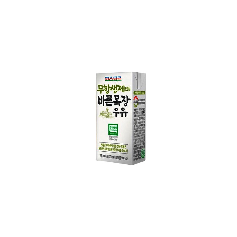 Barunmokjang 파스퇴르 무항생제 바른목장우유 190mL 24입 Pasteur Antibiotic-Free Fresh Farm