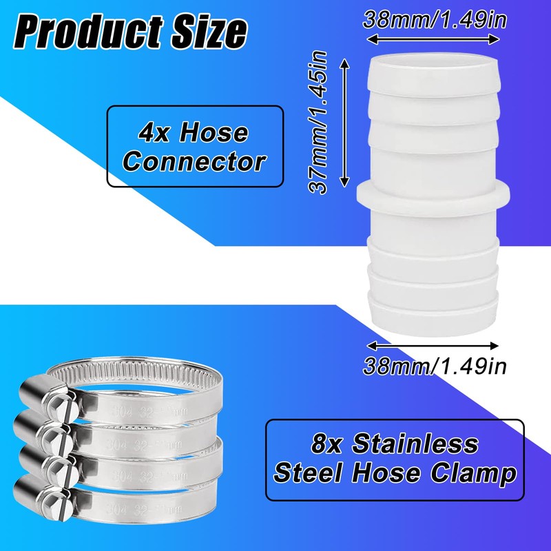 Sprießen 4 Pieces Hose Connector Adapter 38 mm to 38