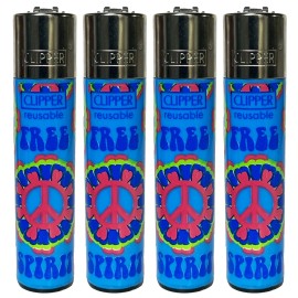 Clipper Reusable Lighters - 4 Blue Psychedelic Hippies - "Tree Spirit"