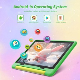 ZOFYWNAS Kids Tablet 10 Inch Android 14 Tablet for Kids Ages 3-12, Octa-Core with Case, Parental Controls,14GB+64GB Storage (TF Expand 1TB), 5G WiFi, BT5.3, Green