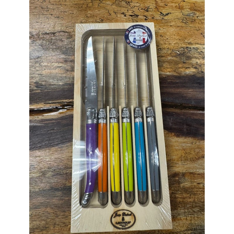 Laguiole Jean Dubost Handcrafted 6-Piece Steak Knife Set, Multicolored