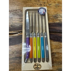 Laguiole Jean Dubost Handcrafted 6-Piece Steak Knife Set, Multicolored