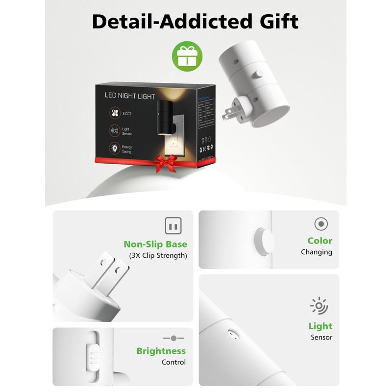 JOFIOS Night Lights Plug Into Wall,Dimmable LED Nightlight with Dusk