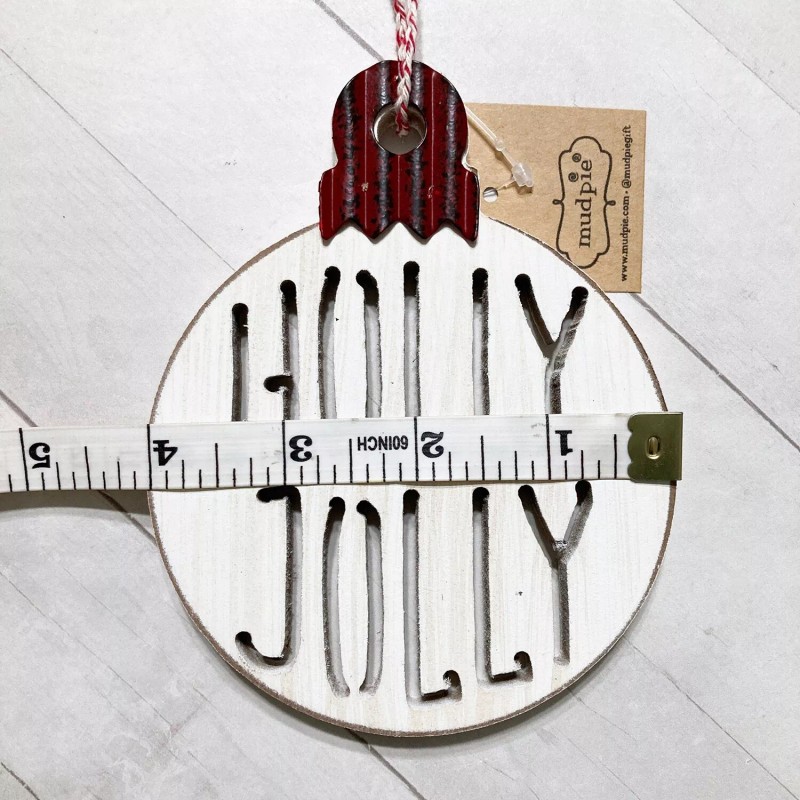 Mud Pie Holly Jolly Christmas Ornament Wood Cutout 4" Rustic