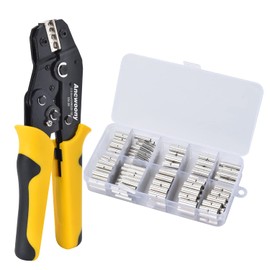 ANCWOONY Wire Crimping Tool Kit for Non-Insulated Terminals Ratcheting Crimper Plier AWG20-10 with 240pcs BN Non-Insulated Butt Connectors Kit Crimp Connectors Set