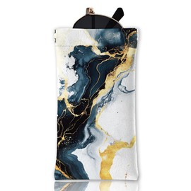 GLOBLELAND Black Marble Texture Soft Glasses Case Squeeze Top Eyeglass Case Travel PU Leather Sunglass Case Portable Sunglasses Pouch for Women Men