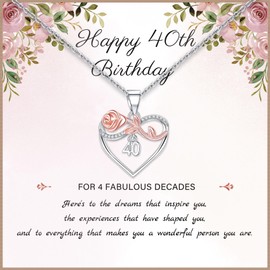 40th Birthday Gifts for Women 925 Sterling Silver Birthday Necklace Decades Necklace Rose Heart Necklaces Silver Necklaces for Women Valentines Day Birthday Gifts Ideas for Mum Wife Girlfriend