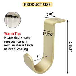 Kowibcl Curtain Rod Brackets for Ceiling-Mounted, Drapery Rod Holder for 1" Diameter Rod, Set of 4,Gold