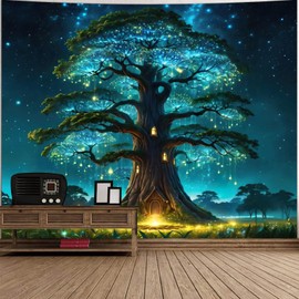 Homxi Wandteppich Baum Grün 350 x 256 CM,Wandteppich Zauberwald Wand Teppiche Wald Bedroom Tapestry,Wandbehang Grün
