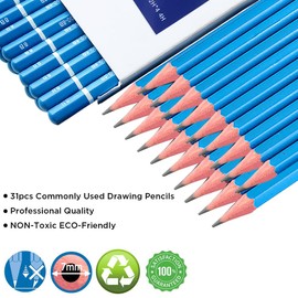 Professional Drawing Sets with Sketchbook - 31-Piece Sketch Pencils Set (4H-10B) and Sketchbook A4 Hard Cover Spiral Bound - 160gsm - 60 Sheets for Artists, Amateurs, Adults, Teachers