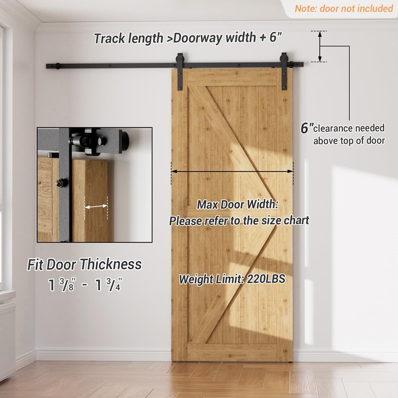 CCJH Barn Door Hardware Kit 4FT Sliding Track Heavy Duty