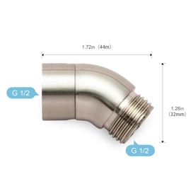 OFFO Shower Head Elbow Adapter, Brushed Nickel All Metal Handheld Shower Head Elbow Adapter Shower Arm Angle Adapter 135 Degrees