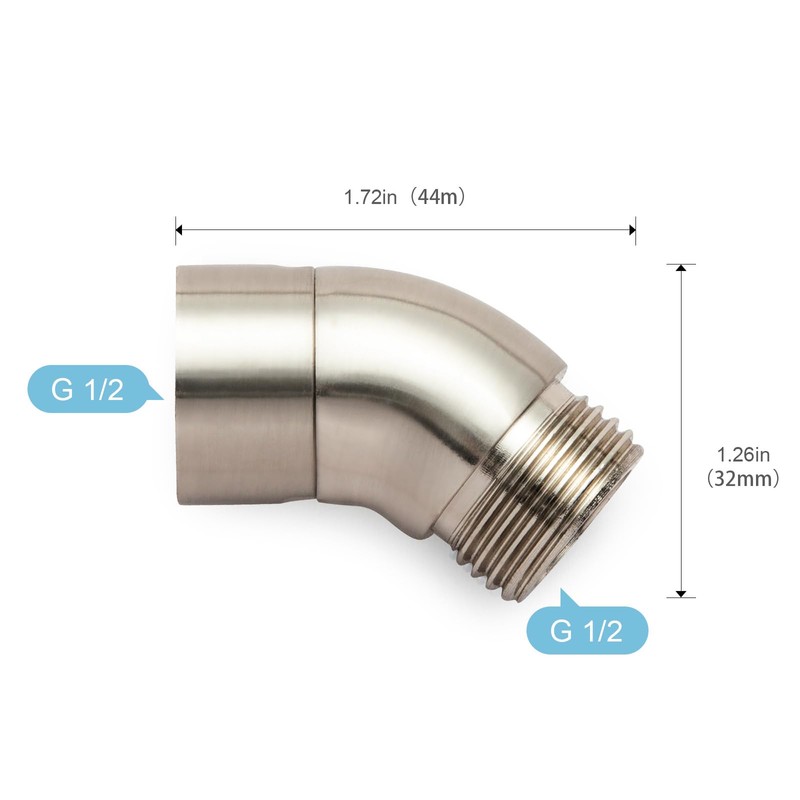 OFFO Shower Head Elbow Adapter, Brushed Nickel All Metal Handheld