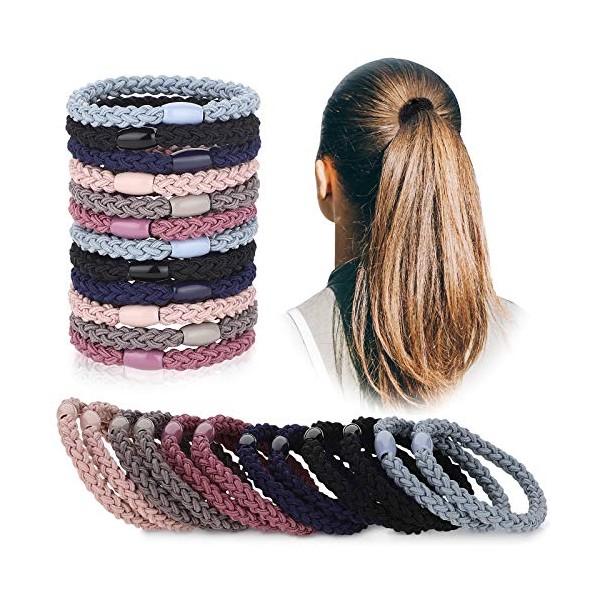 12 Pieces Cotton Hair Ties Braided Hair Bands Elastic Hair Ties Ropes Braided Ponytail Holders Hair Accessories for Women Girls Thick Heavy and Curly Hair (Mixed Colors)