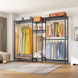 VIPEK V6 Plus Wire Garment Rack Heavy Duty Clothing Rack for Hanging Clothes, Metal Freestanding Closet Wardrobe Rack Portable Clothes Rack, 86.2" L x 17.3" W x 76.4" H, Max Load 1130lbs, Black