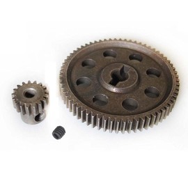 JFtech 11184 & 11119 Differential Steel Metal Main Gear 64T & Motor Gear 17T Combo for RC HSP 1/10 Car Truck