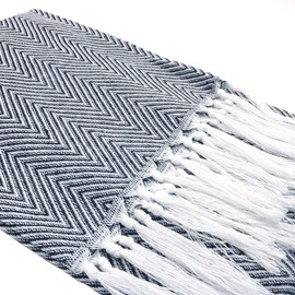 Shiwaki Tea Towels Set of 2, Cotton, 15 x 24 Inches, Wavy Stripe Towel with Tassel for Hand, Face, Hair, Gym, Yoga, Tea, Tea Towel, Kitchen and Bathroom - Black