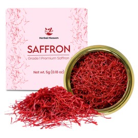 Herbal Heaven Finest Pure Premium All Red Saffron Threads golden saffron, Saffron For Tea, Paella, Rice, Desserts, Golden Milk and Risotto (5, Grams)