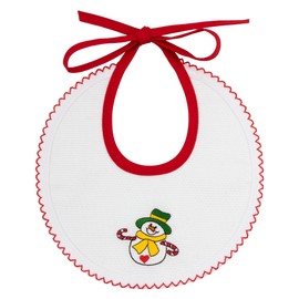 Filet - Christmas baby bib in soft cotton embroidered with a snowman, 22 x 21 cm, made in Italy