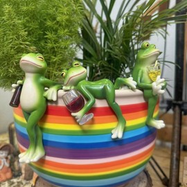 Thryonaxus Sherum Tipsy Frog Trio Set - 3 Whimsical Wine Bottle Huggers with Handcrafted Resin Frog Figurines for Garden & Home Decor (Outdoor & Indoor Gift for Wine Lovers)