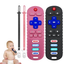 SOLIFEGOBLE 2 Pack Toy Remote for Baby,Silicone Remote Teether for Baby,Baby TV Remote Toy,Infant Chew Toys for Babies Chew Toys (Black + Pink)