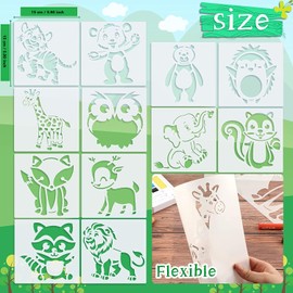Tonaup Animal Painting Stencil Set, 12 Pieces Painting Stencils Animals Stencils for Painting Plastic Drawing Stencils Set Washable for DIY Crafts