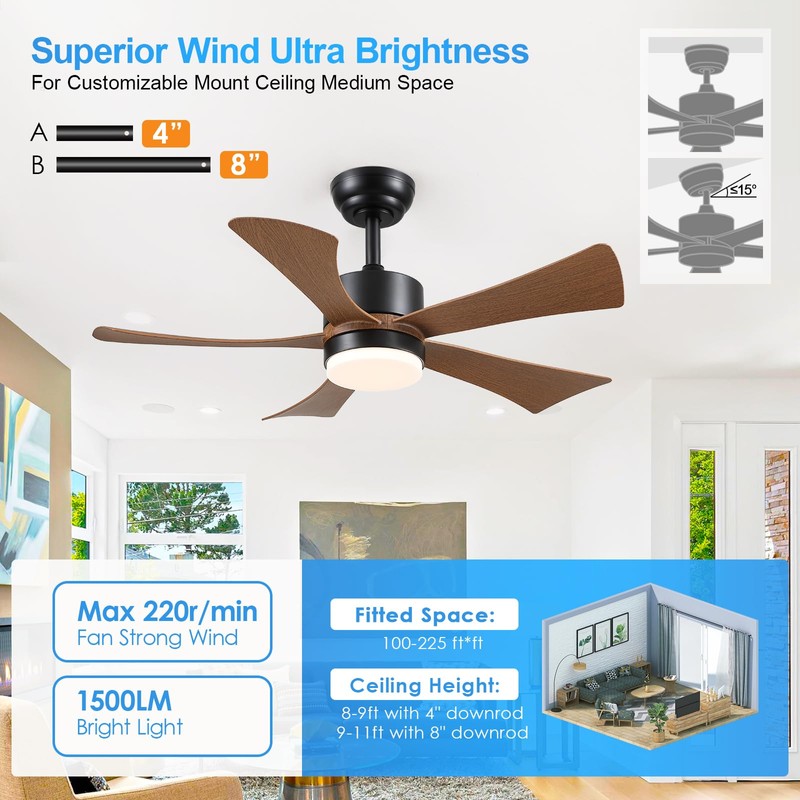 42 inch Ceiling Fans with Lights, Modern Ceiling Fan with
