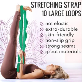 [NEW 2024] TECEUM Stretching Strap for Yoga & Physical Therapy – 10 Loops – Non-elastic Leg Stretch Straps for Stretching, Exercising, Pilates, Post-injury Rehabilitation for All Levels – Men & Women