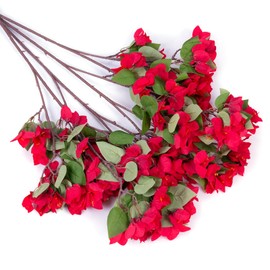 HyeFlora Bougainvillea Artificial Flowers, Faux Bougainvillea Flowers Bulk Bouquest for Vase, Fake Silk Floral 37.4 inches Long Stems for Wedding, Indoor, Outdoor Decoration (4PCS, Red)