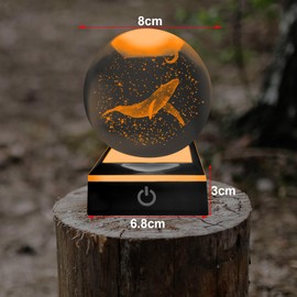 HONPHIER 3D Crystal Ball Night Light Whale Lamp Mood Light Dimmable with LED Base Crystal Ball Table Lamp Decoration for Home, Family Friend Gifts