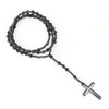 OEMOO Rosary Beads Catholic, 6mm Larvikite Beads Hematite Cross Pendant