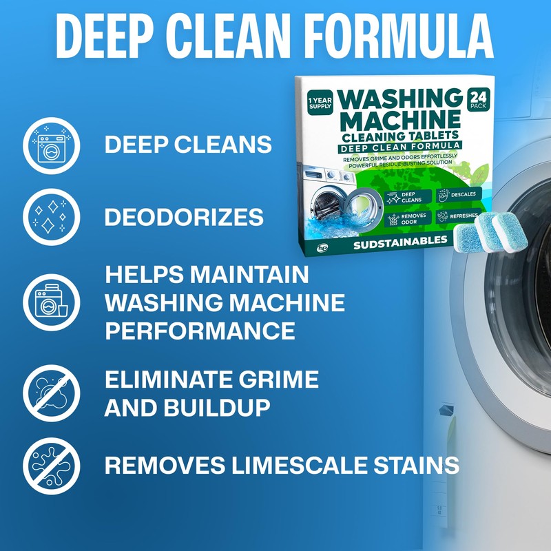 Sudstainables Washing Machine Cleaner Tablets (24-Pack) – Deep Clean Odor