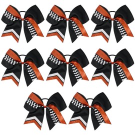 DEEKA 8" Softball Cheer Bows with Glitter Stitching Thread Cheerleader Bows Ponytail Holder for Softball Team Girls Pack of 8 (Black+ Glitter Red/White)