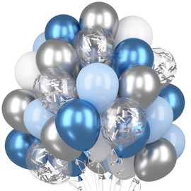 Pack of 58 Balloons Blue White Silver Blue Balloons Set, Metallic Blue White Silver Confetti Balloons, Dark Blue Light Blue Silver Latex Balloons for Birthday Wedding Baby Shower Party Decoration