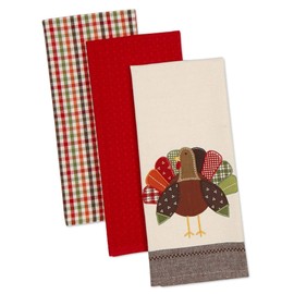 DII Thanksgiving Fall Kitchen Towels Collection Decorative Embellished Dish Towel Set, 18x28", Turkey, 3 Count