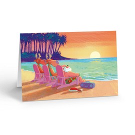 Stonehouse Collection | Tropical Beach Christmas Cards | Santa in Hawaii | Sunset at the Beach Holiday Cards | Ocean Christmas Cards (Tropical Sunset)