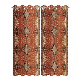 Blue Bohemian Outdoor Curtains for Patio Waterproof, Grommet Privacy Curtain Drapes Weatherproof Outside Curtains for Porch Cabana 2 Panel 54x84inch Oriental Medallion Floral Geometric Orange