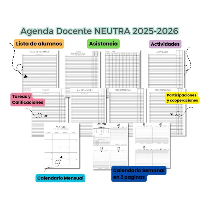 Agenda Docente Color Neutro Maestro 2025-2026 Personalizada