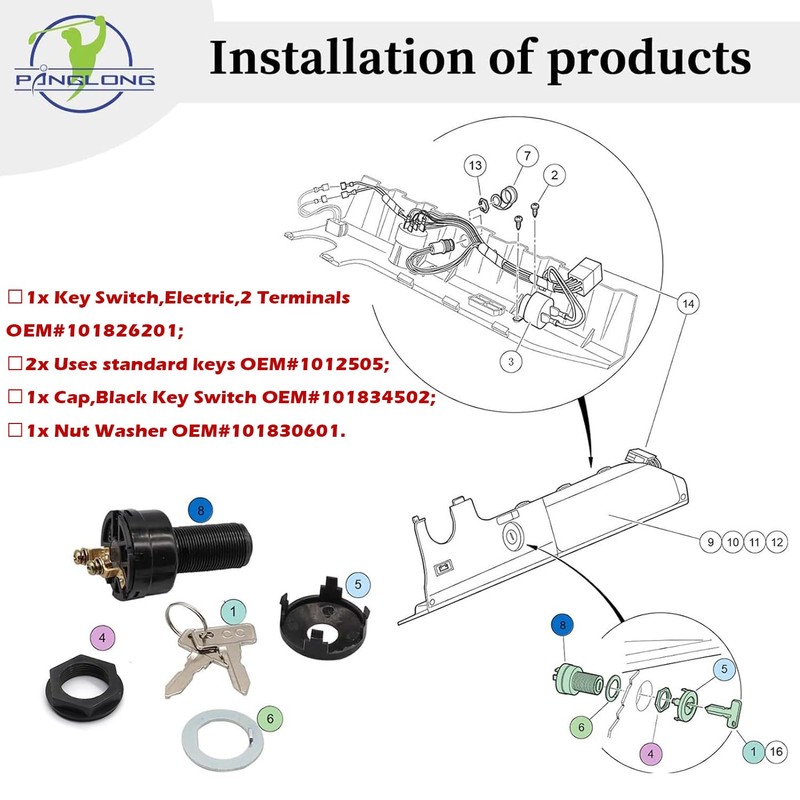 Panglong Starter Switch,Club Car DS Electric Golf Cart 1996-Up Ignition