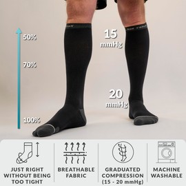 360 RELIEF 2 Pairs Compression Socks for Women Men 15-20 mmHg, Circulation Travel Flight Socks Ideal for Swollen Legs, DVT, Varicose Veins, Running, Athletic, Cycling, Gym, L/XL + Laundry Bag
