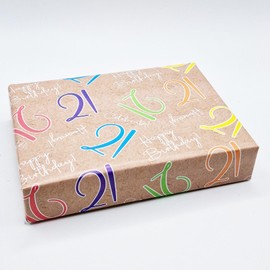 2 Sheets 2 Tags 21st Happy Birthday Celebrate Hooray Multi Colour Brown Unisex Wrapping Paper Age 21 Birthday Male Female Giftwrap (PA)
