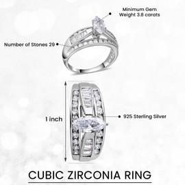 SHOP LC 925 Sterling Silver Engagement Rings Rhodium Plated Cubic Zirconia CZ Wedding Promise Rings for Her Wedding Band for Women Jewelry Ct 3.8 Size 6 Birthday Gifts for Women