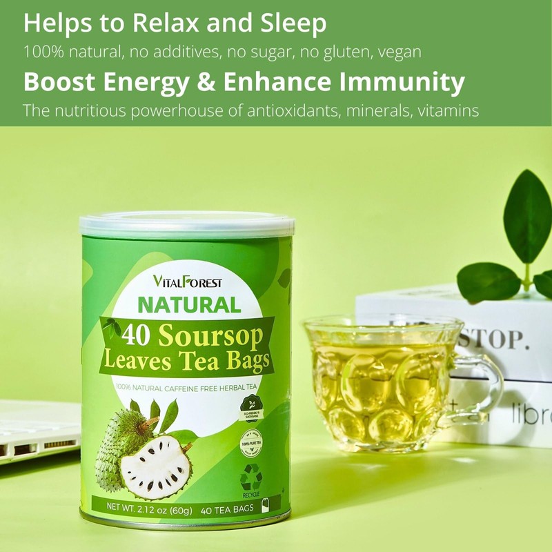 40 Soursop Leaves Tea Bags, Dried Soursop Graviola Leaves Tea,