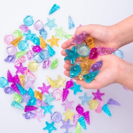 NLR [95pcs 500g] Colorful Acrylic Sea Shell/Conch/Starfish Marine Animals Gems Set, Beach Holiday | Swimming Pool Diving | Treasure Hunt | Party Favor, Gift for Birthday/Christmas/Easter Prizes