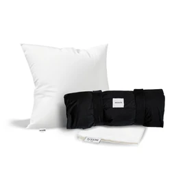 SnooozeGo Mini Duck Down Travel Pillow – Compact Feather Pillow for Plane, Hotel, or Car – Lightweight 3-Chamber Support for Side & Back Sleepers – Travel Essential with Cotton Bag (40x35cm)