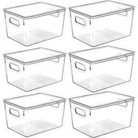 Clear Plastic Stackable Storage Bins with Lids, Pantry Organizers and Storage Containers Fridge Organizer Bins Kitchen Cabinet Organizer Bin for Organizing Under Sink Refrigerator Organization