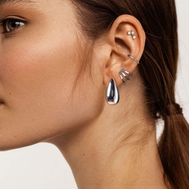 Anten Pink 18K Gold Earrings, Lightweight Waterdrop Open Hoops Golden Earrings, Women's Hypoallergenic Jewellery Gifts for Women, Ladies, Girls, Brass