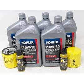 Kohler 5-Quarts 25 357 65-S 10W-30 Synthetic Blend Oil with 2-52 050 02-S oil Filters and Fuel Treatment