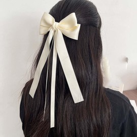 Hair Bow Ribbon Clip 2Pcs Bowknot Hair Barrettes for Women Girls Bows Hair Clips with Long Tail Ribbon Bowknot Hair Clips Bow Hair Accessories for Women Beige Pink Ribbon Bows for Hair